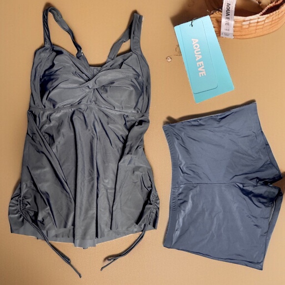 Aqua Eve Plus Size Flowing Black Tankini Swimsuit! NWT & Ready to Rock! Size 18W - Picture 3 of 14